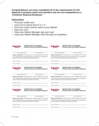 34017-4 CERTIFICATE OF TRAINING DISPOSAL WALLET CARDS