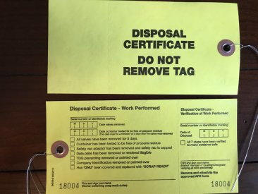 34018-2 DISPOSAL CERTIFICATE TAG ENGLISH