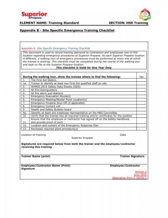 34050-2 SITE SPECIFIC EMERGENCY TRAINING CHECKLIST
