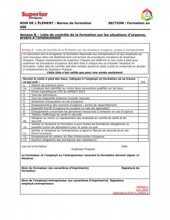 34050-3 SITE SPECIFIC EMERGENCY TRAINING CHECKLIST FRENCH