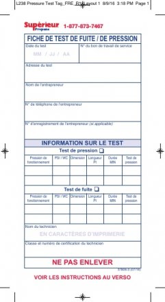 37806-3 FICHE DE TEST DE FUITE / DE PRESSION