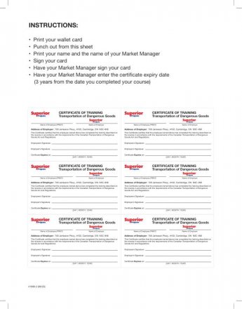 41008-2 TDG CERTIFICATE CARDS ENGLISH