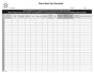 STC 155 STITTCO PLANT START UP CHECKLIST