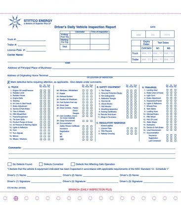 STC 146 STITTCO DRIVERS DAILY  VEHICLE INSPECTION REPORT
