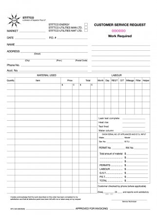 STC 323 STITTCO CUSTOMER SERVICE REQUEST