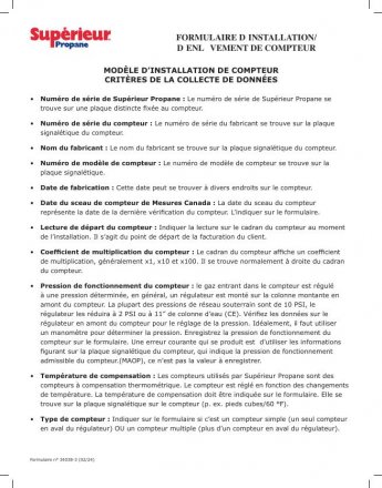 34038-3 FORMULAIRE D'INSTALATION/D'ENLEVEMENT DE COMPTEUR