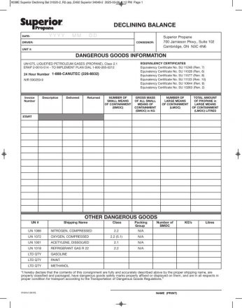 31020-2 DECLINING BALANCE SHIPPING DOCUMENT-ENGLISH