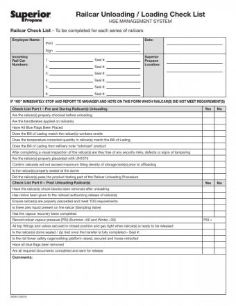 34085-2 RAILCAR LOADING/UNLOADING CHECKLIST ENGLISH 1 PART