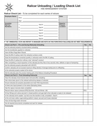 STC 150 STITTCO RAILCAR UNLOADING/LOADING CHECKLIST